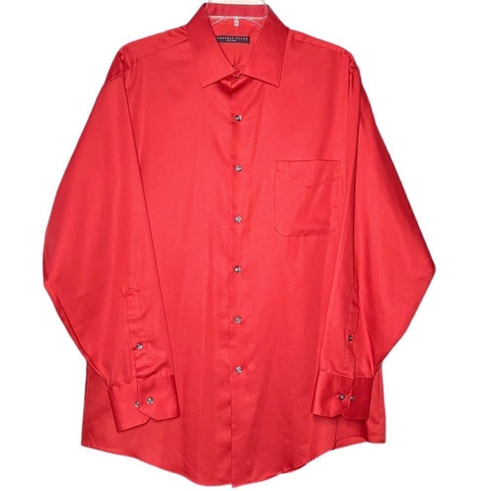 Geoffrey Beene Fitted Wrinkle Free Sateen Dress Shirt in Red Men’s 16 1/2/32-33